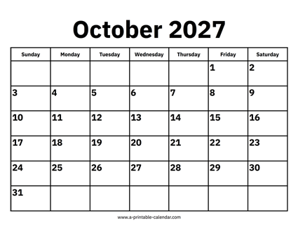 October 2027 Calendar