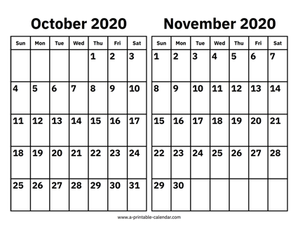 October and November 2020 Calendar