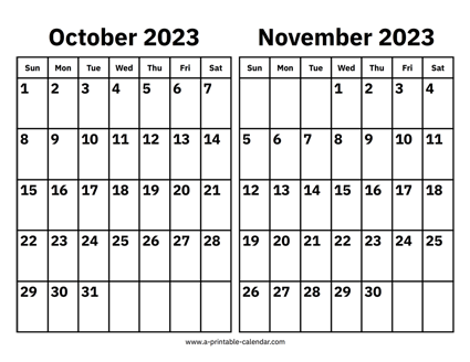 October and November 2023 Calendar