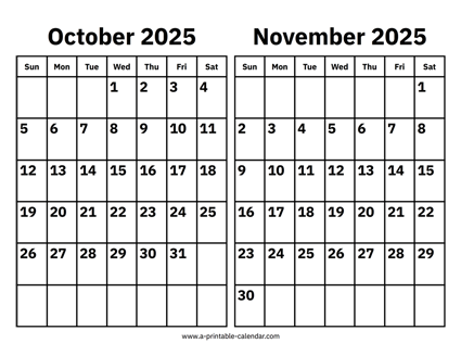 October and November 2025 Calendar