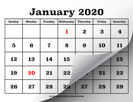 Printable Calendar Pages for 2020