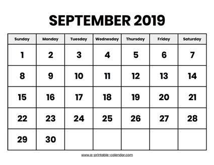 September 2019 Calendar Printable - A Printable Calendar