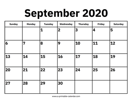 September 2020 Calendar