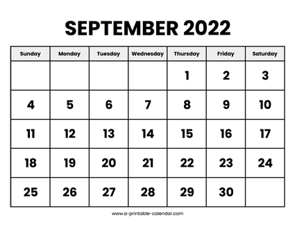 September 2022 Calendar Printable