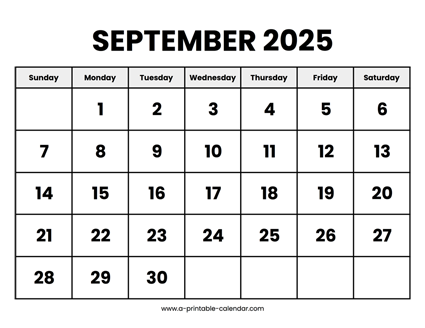 September 2025 Calendar Printable