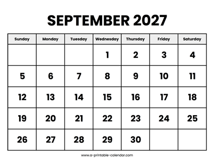 September 2027 Calendar Printable