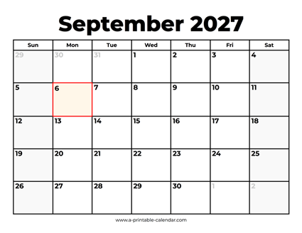 September 2027 Calendar With Holidays