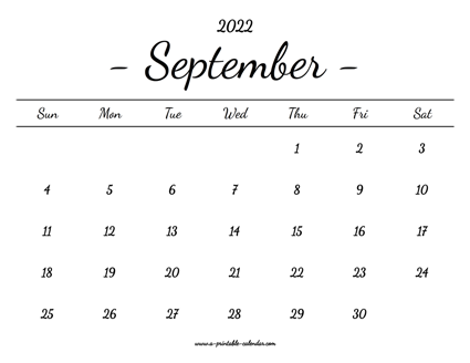 September Calendar 2022 Printable