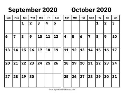 September and October 2020 Calendar