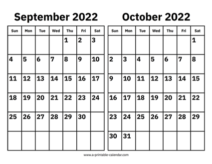 September and October 2022 Calendar