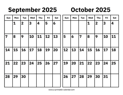 September and October 2025 Calendar