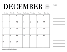 2019 Calendar December