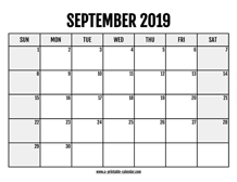 2019 Calendar September - A Printable Calendar