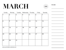 2020 Calendar March