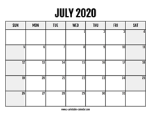 July 2020 Calendars – Printable Calendar 2020