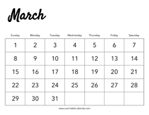 2020 March Calendar