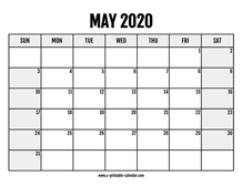 2020 May Calendar Printable