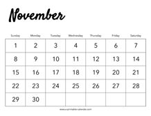 2020 November Calendar