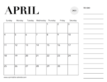 2021 Calendar April