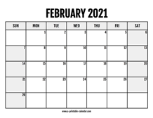 2021 February Calendar Printable