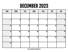 2023 December Calendar Printable
