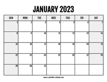 2023 January Calendar Printable