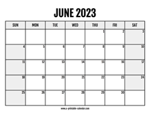 2023 June Calendar Printable