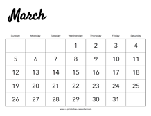 2023 March Calendar