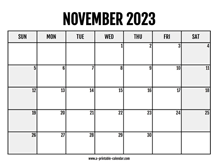 2023 November Calendar Printable