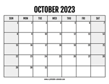 2023 October Calendar Printable