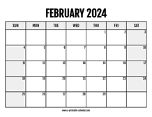 2024 February Calendar Printable