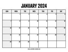 2024 January Calendar Printable