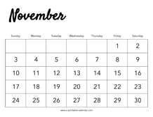 2024 November Calendar