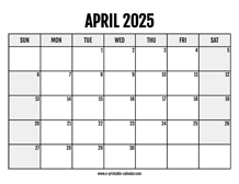 2025 April Calendar Printable