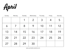 2025 April Calendar