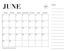 2025 Calendar June
