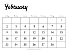 2025 February Calendar