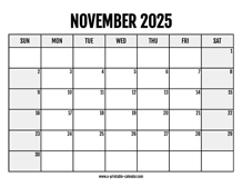2025 November Calendar Printable