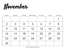 2025 November Calendar