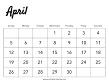 2026 April Calendar