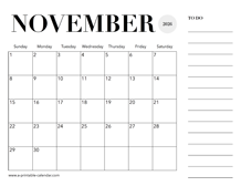 2026 Calendar November