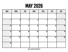 2026 May Calendar Printable