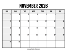 2026 November Calendar Printable