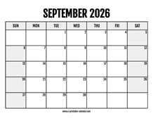 2026 September Calendar Printable