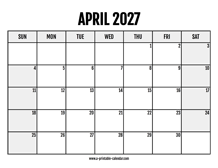 2027 April Calendar Printable
