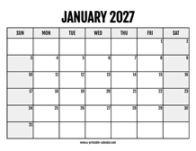 2027 January Calendar Printable