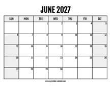 2027 June Calendar Printable