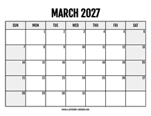 2027 March Calendar Printable