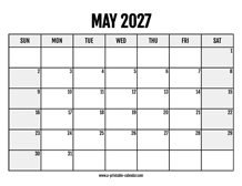 2027 May Calendar Printable