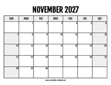 2027 November Calendar Printable